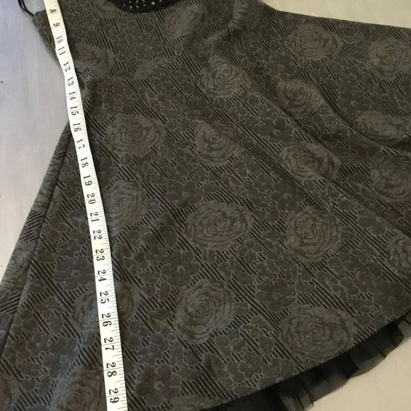Free People  Mini Dress XS Lace Beaded Floral Gray Black Sleeveless Fit Flare - Picture 7 of 11